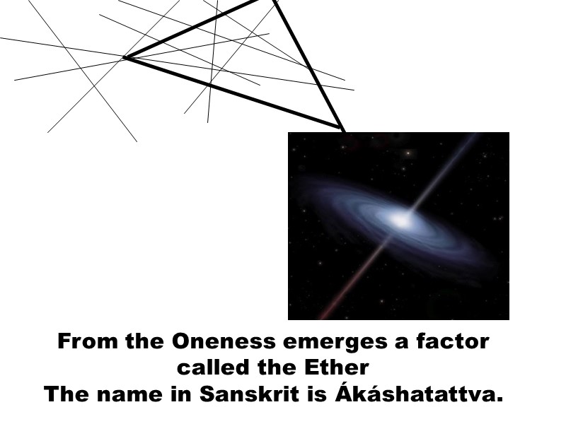 From the Oneness emerges a factor called the Ether The name in Sanskrit is